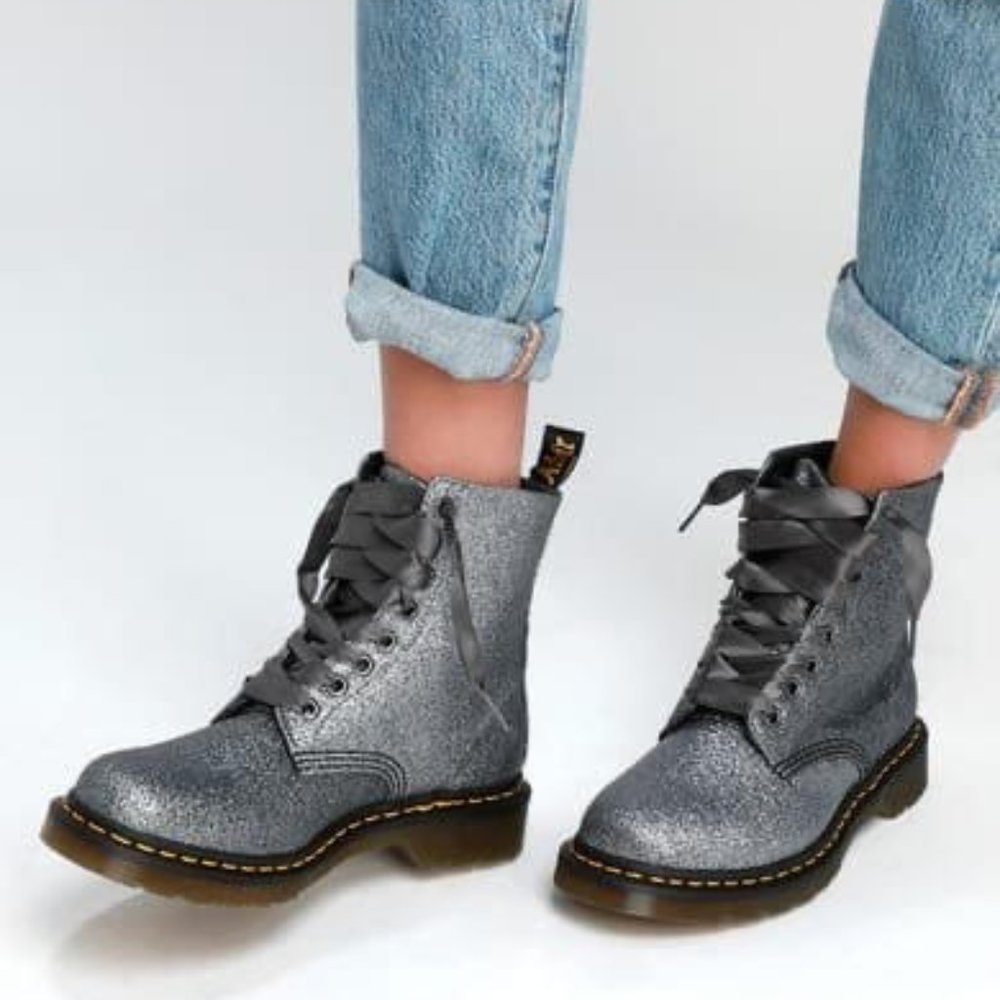 DR MARTENS 1460 PASCAL PEWTER GLITTER BOOTS SIZE 9